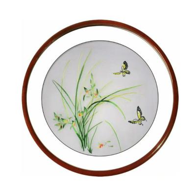 China Embroidery Orchid Orchid Modern Finish Solid Wood Bedroom Wall Art Circular Frame Living Room Hanging Painting Chart for sale