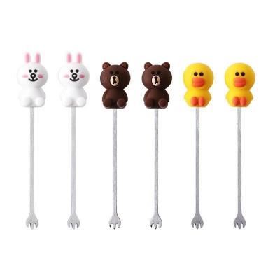 China Viable Cute Random Color Random Color Fruit Fork Pick Lunch Toothpick Pick Fruit Food Kids Carry Cartoon Picks for sale