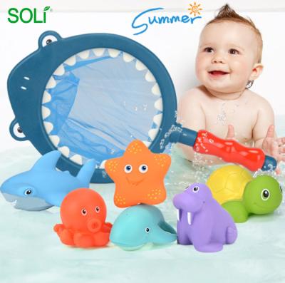 China Soft Bath Toy Baby Toy Fishing Play Pool Bath Toy Shark Pond Glue Spray Toy For Baby for sale