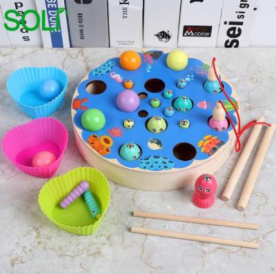 China Interesting Toy Wooden Educational Toy Clip Bead Game Skill Kindergarten Fishing Magnet Learning Toy For Baby for sale