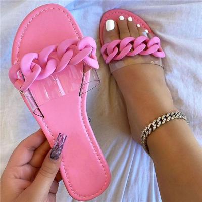 China Fashion Trend Hot Selling Color Round Round Toe Summer Ladies Fashion Design Sense Candy Colors Sheer Slide Slippers for sale