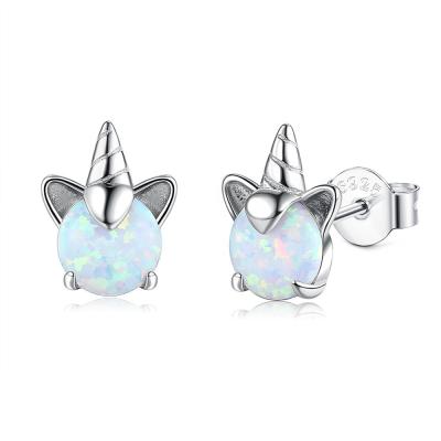 China Monsieur CLASSIQUE Jewelry 925 Sterling Silver Gold Plated Opal Unicorn Stud Earrings for sale