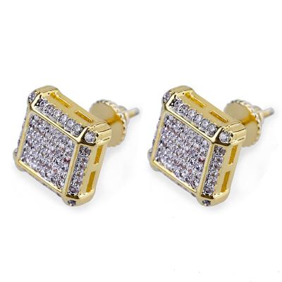 China Long Color Keeping 18k Gold Luxury White CZ Stud Earrings For Men, Fashion Diamond Stud Earrings for sale