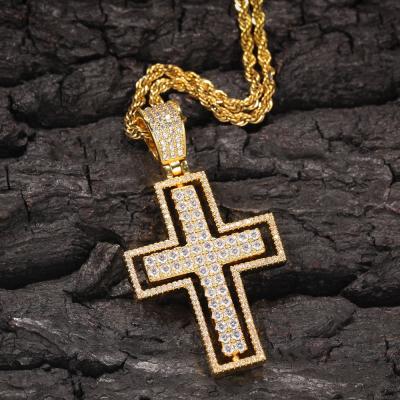 China Hiphop Misterjewelry Gold Plated Cross Pendant Zirconia , Silver Plated Diamond Cross Pendant for sale