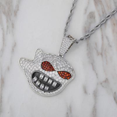 China Long Color Retaining Genuine Diamond Iced Ghost Face Necklace Pendant In White Gold , Evil Small Gold Pendant for sale