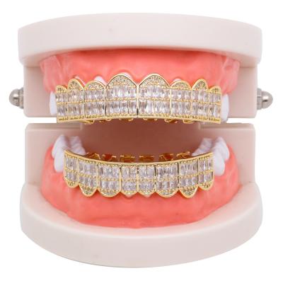 China Mister Jewelry 18K gold hip hop grillz teeth grillz with baguette diamond, gold hip hop grillz teeth grillz for sale