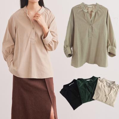 China Corduroy breathable casual loose blouse for women 2022 elegant design fashionable women's blouses shirts for sale