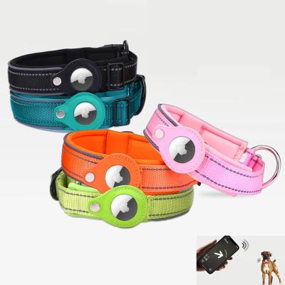 China New Arrival Personalized Pet Collar With Apple Airtag Case Placing Reflective Anti-Lost Nylon Dog Tracking Collar For Dogs for sale