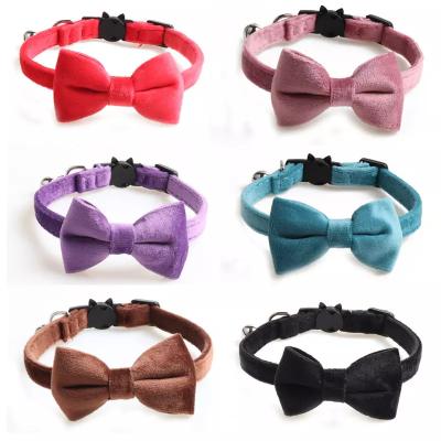 China Fashion New Stocked Cat Collar Charms Moveable Vlvet Custom Bow Tie Pet Accessories With Multi Color for sale