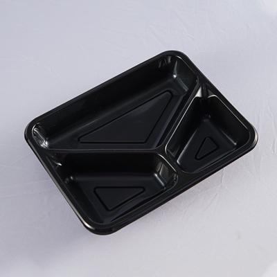 China Black Rectangular Microwavable Freshness Storage To Go 3 Compartment Disposable Plastic Take Out Box Fast Food Containers for sale