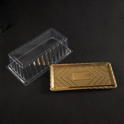 China Disposable Plastic Square Container Cookies Dessert Cake Freshness Preservation Wholesale Food Gold Packaging Box for sale