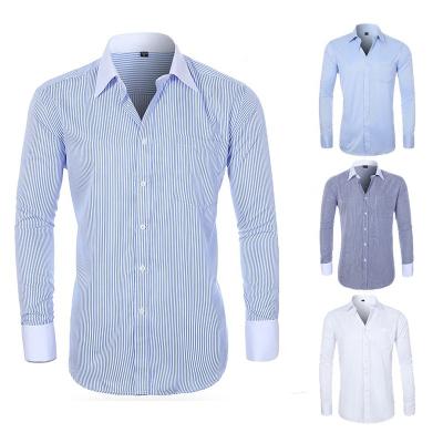 China Wholesale Anti-Wrinkle Solid Color Striped High Quality Shirts For Men Custom Made Shirts 6XL Plus Size Mens Shirts for sale