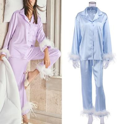 China Luxury Satin Women's Pajamas QUICK DRY Pajamas 2 Piece Fall Wear Sets Ice Silk Sleepwear Women's Pijamas for sale