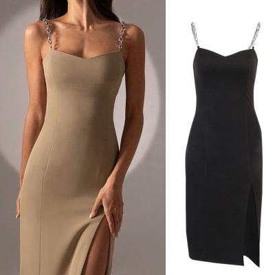 China Anti-Static Bodycon Women Dress Plain Elegant Summer Chain Party Wear Color Woman Sexy Slim Dresses for sale