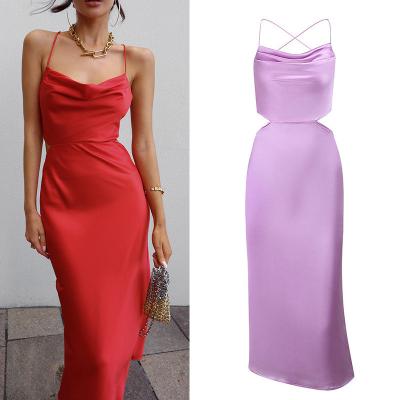 China Anti-Static Satin Dress Ladies Summer Backless Sexy Spaghetti Strap Fashion Party Women Dresses for sale