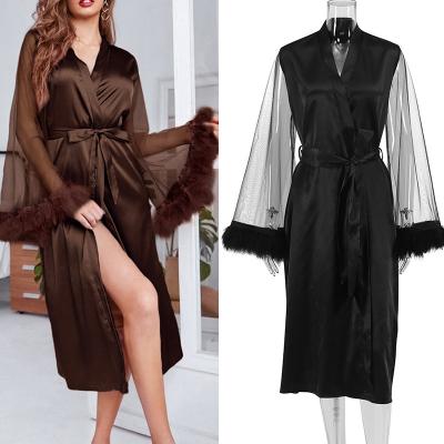 China 2022 autumn satin pajamas women's sleepwear sexy QUICK DRY long robes women's silk woman wholesale long robe for sale