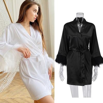 China QUICK DRY simple white silk robes long sleeve wedding dress satin wedding summer dress women's sleepwear gift for sale