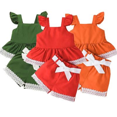 China 2022 Breathable Toddler Girl Outfits Two Pieces Shorts Set Summer Lace Babies Clothing Sets for sale