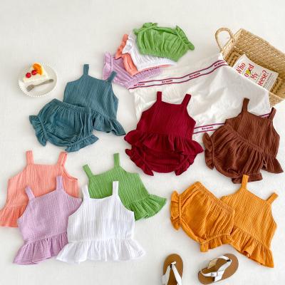 China Breathable Chiffon Toddler Girls Dressing Sets Summer Two Piece Short Set Infant Baby Clothing Outfits for sale