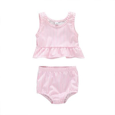 China Breathable Soft Ribbed Cotton Ruffle Sleeveless Stripe Knitted Fashion Kids Cute Sexy Swimwear for sale