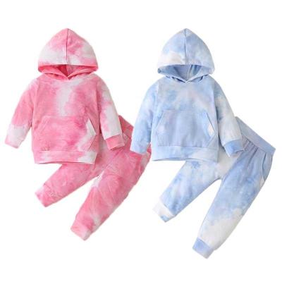 China Breathable RTS Tie Dye Hooded Hoodie Set Drop Winter Two Pieces Girls Clothing Set Kids Clothing Sets for sale