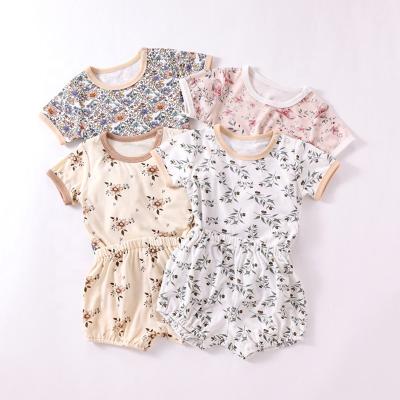 China Casual No Moq Cotton Knit Floral Summer Two Pieces Shorts Sets Baby Outfits Toddler Boys Dress Sets for sale