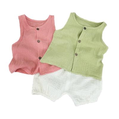 China Breathable Summer Outfits Muslin 2022 Two Piece Shorts Sets Casual Toddler Girls Clothing Sets for sale