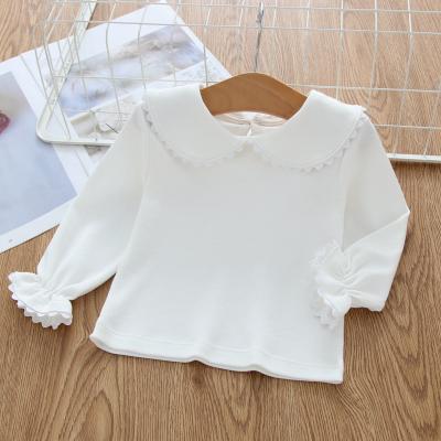 China 100% Loose White Toddler Girls Clothes Shirts Breathable Drop Ruffle Cotton T-shirt Custom T-shirts Long Sleeve Shirt for sale