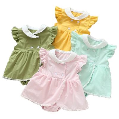 China Cozy Baby Clothes 100%cotton Summer Romper Diaper Cover Bloomers Toddler Girls Clothing Sets Lace Up Babies' Rompers for sale