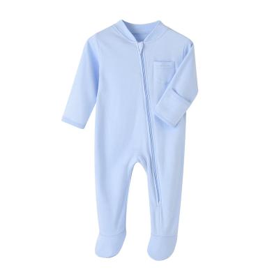 China Cozy Baby Clothes Baby Toddler Boy Clothes New Arrival Zipper Romper Winter Bamboo Single Sleeve Long Sleeve Blue Rompers for sale