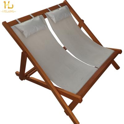 China Single Folding Outdoor Furniture Leisure Folding Living Room WoodenPVC Fabric Beach DoubleChair for sale