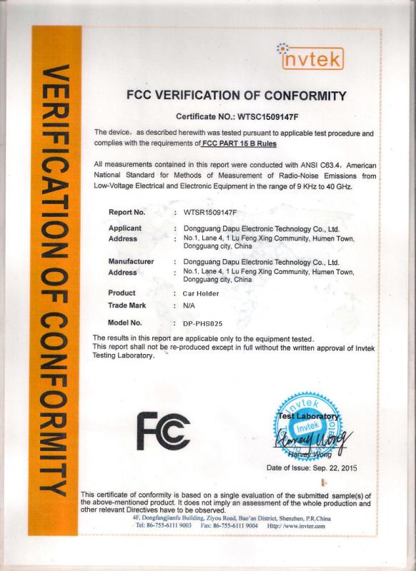 FCC Verification of Conformity - Dongguan Dapu Electronic Technology Co., Ltd