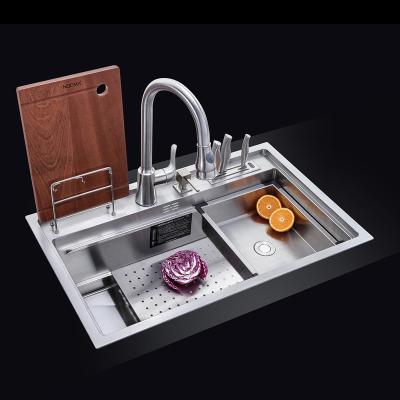 China With Faucet Thickened Stainless Steel Brushed 201/304 Deep Bowl Household Kitchen Sink Handmade Washing Kitchen Sink for sale