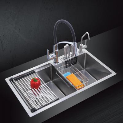 China With Faucet High Quality European Style Restaurant Handmade Brushed Kitchen Sink With Tray And Drain Panel for sale