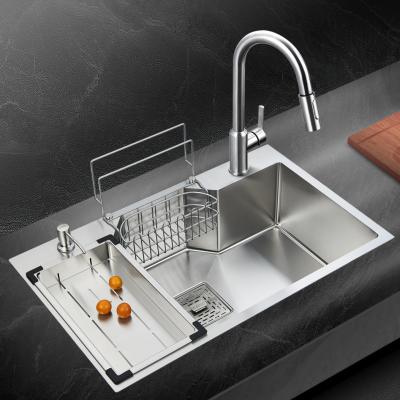 China With Faucet Nodma 304 Stainless Steel Modern Double Bowl Kitchen Sinks Pull Out Mixer Kitchen Sink With Waterfall Faucet for sale