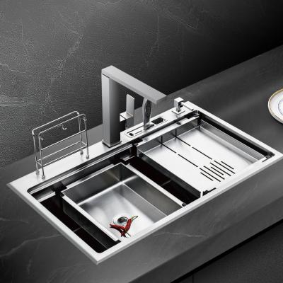 China With Faucet 2023 New High Quality Handmade Nano Sinks Stainless Steel PVD Black Kitchen Sink for sale