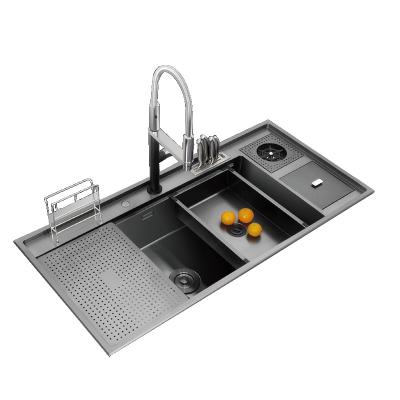 China With 304 Stainless Steel Concealed Black Kitchen Sink Faucet Nano Fruit Vegetable Faucet Cup Handmade Seal for sale