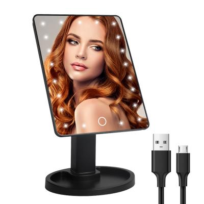 China 21 LED Lighted Touch Screen Makeup Cosmetic Vanity Mirror 180 Degree Light Adjustable Rotation With Dual USB Supply for sale