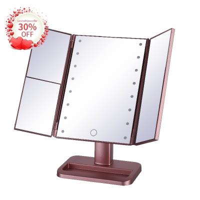 China Factory Supply LED Lighted 1X2X3X Triple Lighted Makeup Mirror Customized Magnifying Vanity Mirror for sale