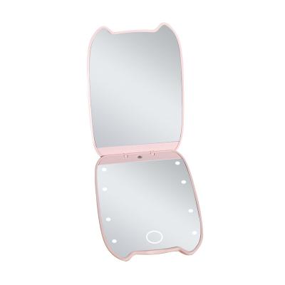 China Magnifying LED Lighted Travel Makeup Mirror Touch Screen Pocket Mirror 1x/2x Double Sided Handheld Magnification Mirror With LED for sale