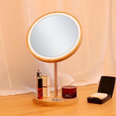 China Best Selling Vanity Mirror Lighted LED Light Dimming USB Rechargeable Bamboo LED Lighted Makeup Mirror Coumestic for sale