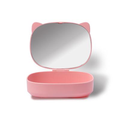 China Personalized Cute Customized Plastic Makeup Mirror Pink Jewelry Organizer Makeup Storage Mirror Box for sale