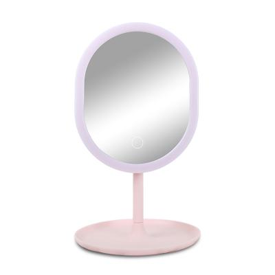 China 2022 New Custom Logo 360 Rotating Mirror High Definition LED Makeup Lighted Rechargeable Desktop Mirror With Light for sale