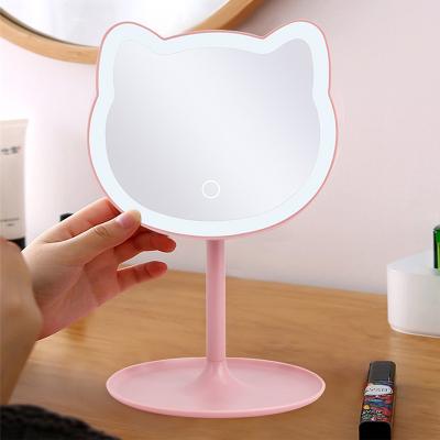 China Hot Selling USB LED Lighted Mirror Student Dormitory Girls Electronic Makeup Rechargeable Desktop Mirror for sale