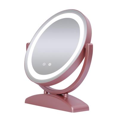 China Mingda Magnifying 2021 New Product Round Plastic 5 Bulbs Touch Screen Table Dressing Mirror Makeup Mirror Portable Hollywood Mirror for sale