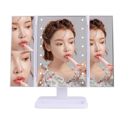 China LED Lighted Lighted Spiegel Desktop 1X2X3X Three Sided Makeup Mirror Organizer LED Transparent Makeup Mirror for sale