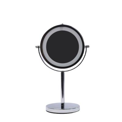 China Factory Customization Metal Frame Ring Light Lighted Strip 360 Rotating Double Sided Magnifying Mirror LED Makeup Desk Mirror for sale