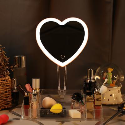 China 2021 New Product Mingda Cosmetic Makeup Organizer LED Makeup Mirror 8 Heart Shaped Clear Plastic Drawers Grids for sale