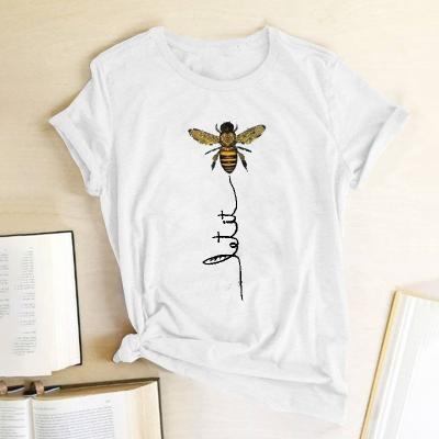 China Summer short-sleeved women's T-shirt women's short-sleeved loose top European and American casual HC anti-pilling T-shirt wholesale bee printing for sale