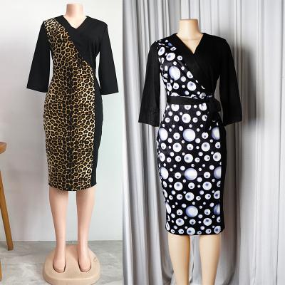 China Office Ladies Vintage Anti-pilling Polka Dots Print Casual African Elegant Leopard Long Sleeve Fashion Female Dress for sale